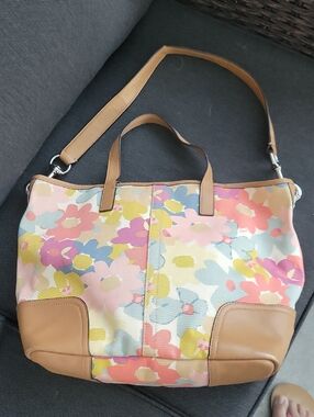 Coach Floral Canvas Tote in Pink, Blue, Yellow & Tan